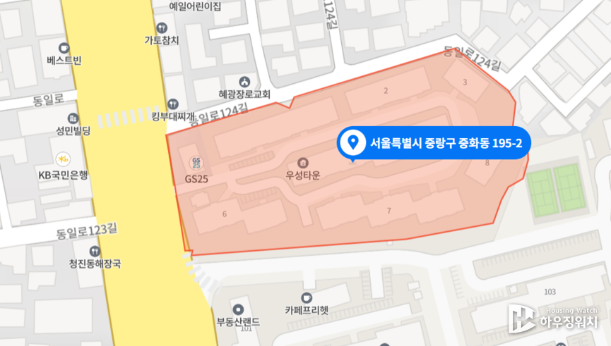 동일로124길 쪽 구역계에 포함돼 있지 않은 삼각형 부지(17㎡)