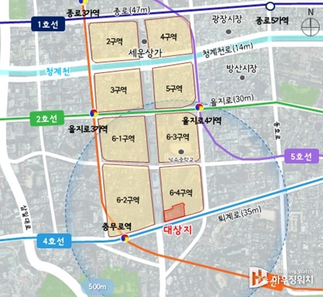 세운6-4-22·23 재정비촉진구역 위치도. (사진제공=서울시)
