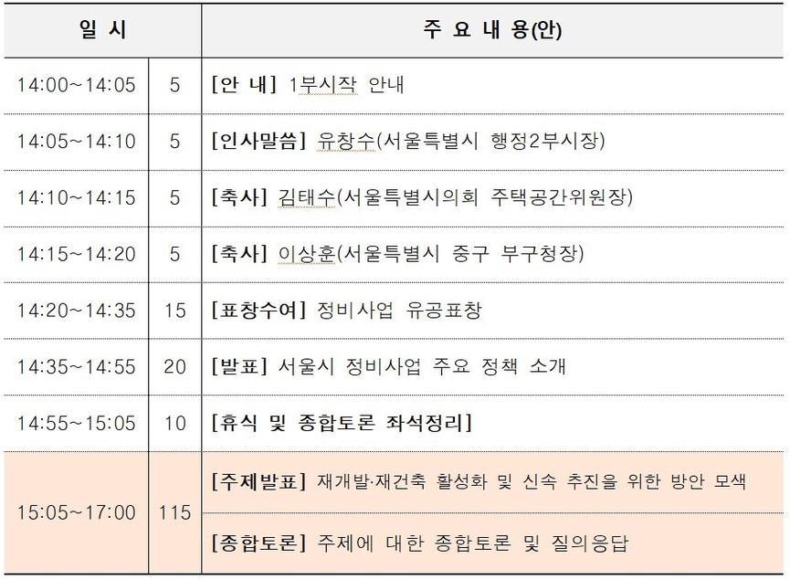 '2024년 정비사업 정책공감 세미나' 프로그램 일정 /서울시